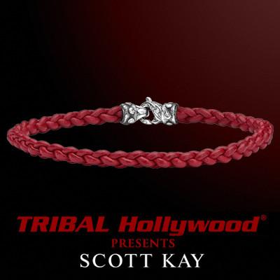 CORD BRAID RED Thin Braided Leather Bracelet for Men by Scott Kay