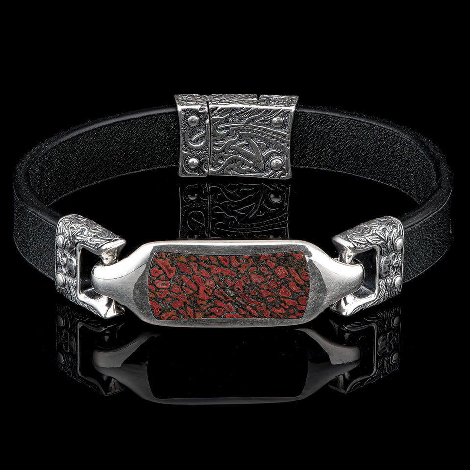 William Henry LAYLA DINO BONE Fossil ID Tag Leather Bracelet for Men