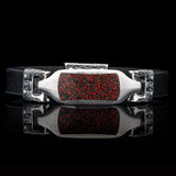 William Henry LAYLA DINO BONE Fossil ID Tag Leather Bracelet for Men