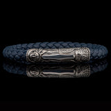 William Henry BLUE RIDGE SILVER Mens Braided Leather Bracelet with USA Design