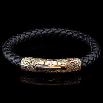 William Henry RAMBLE ON BRONZE Mens Braided Leather Bracelet with Wing Skull Design