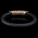 William Henry RAMBLE ON BRONZE Mens Braided Leather Bracelet with Wing Skull Design