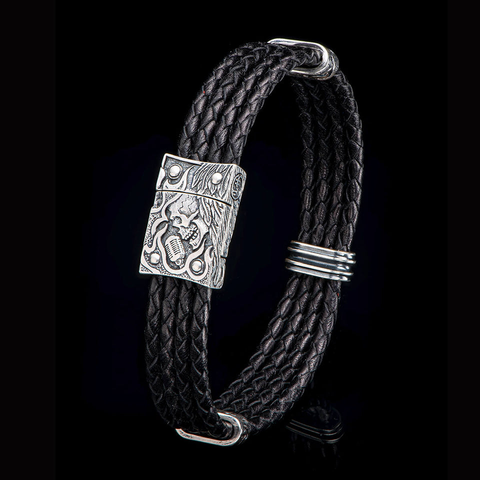 William Henry FREE BIRD Multi-Strand Leather Rock and Roll Mens Bracelet