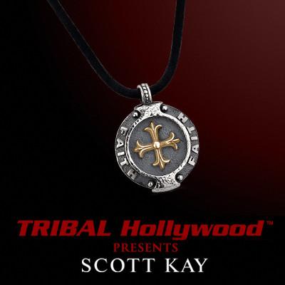 FAITH MEDALLION GOLD Cross Mens Leather Necklace by Scott Kay