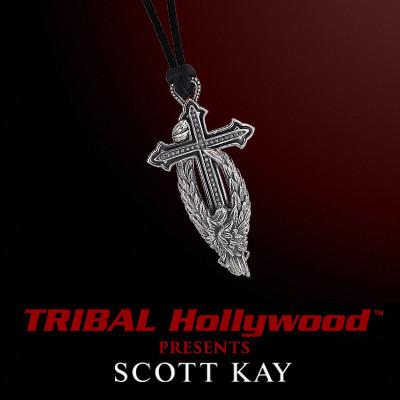 PROTECTING THE CROSS GUARDIAN ANGEL Small Sterling Silver Pendant on Leather Necklace