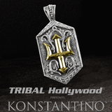 Konstantino GOLD POSEIDON TRIDENT SHIELD Silver Mens Chain Pendant