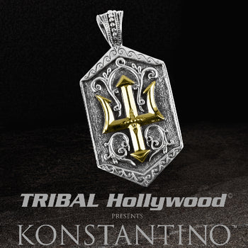 Konstantino GOLD POSEIDON TRIDENT SHIELD Silver Mens Chain Pendant