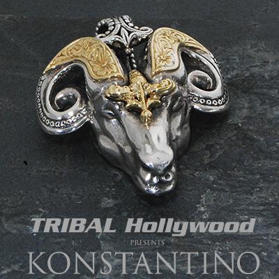 Konstantino GREEK RAMS HEAD Sterling Silver and 18k Gold Chain Pendant