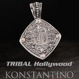 Konstantino GREEN AVENTURINE CROSS SHIELD Mens Chain Pendant in Silver