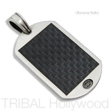 COURAGEOUS CROSS CARBON FIBER DOG TAG Pendant in Silver Back Side