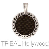 THE CARBON SUN Carbon Fiber Round Medallion Necklace Pendant by BICO Australia Front View
