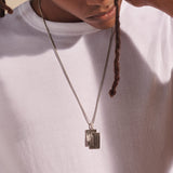 Model Wearing John Hardy Mens Interlocking Bamboo Pendant Necklace in Sterling Silver