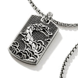 John Hardy Mens Legends Naga Dragon Dog Tag Necklace in Sterling Silver - Close-up