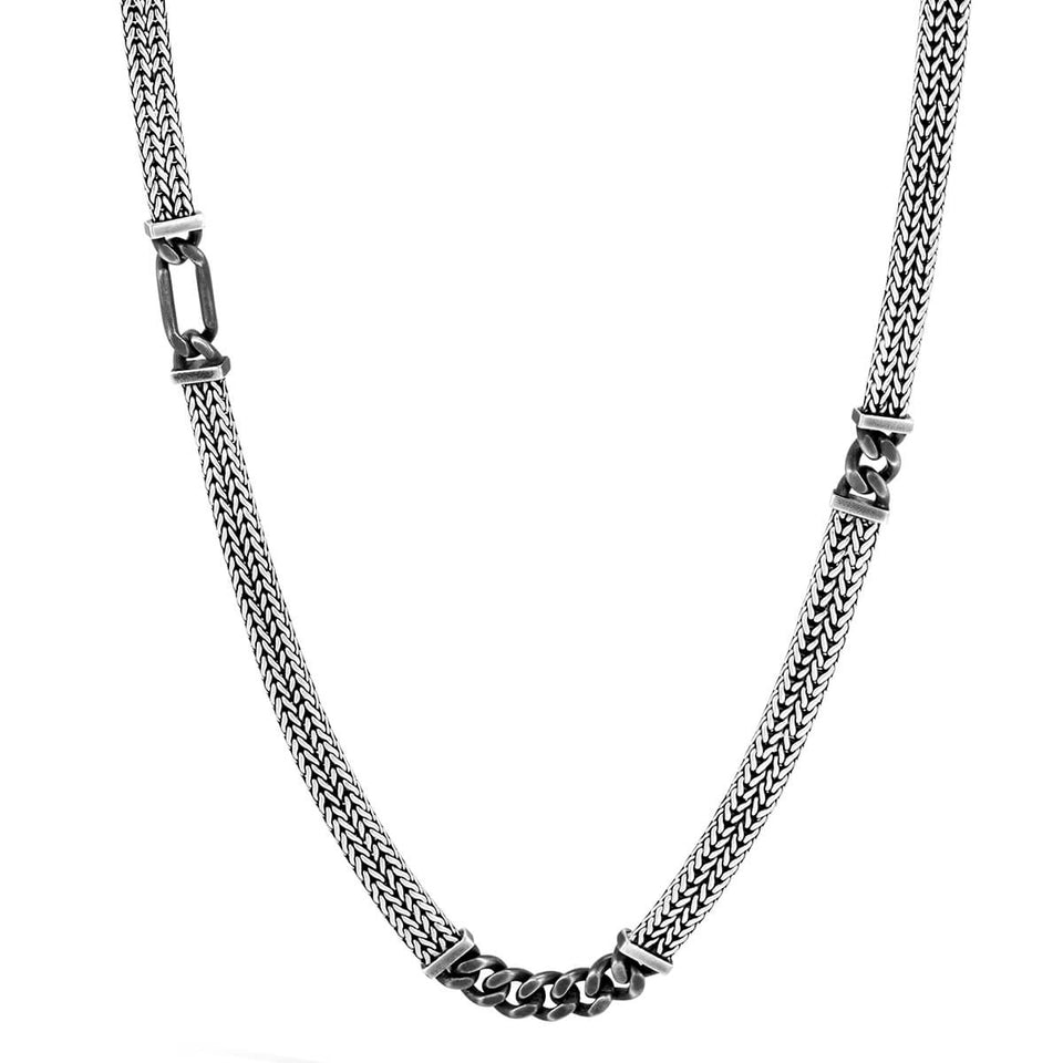 John Hardy Mens Mixed Link Rata Weave and Curb Chain in Sterling Silver
