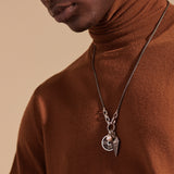 John Hardy Mens Tiga Arrowhead and Ancient Coin Medallion Pendants Necklace in Silver and Black Rhodium