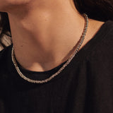 Model Wearing John Hardy Mens Heishi Link Classic Silver Necklace Chain