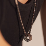 Model Wearing John Hardy Mens Industrial Hex Bolt Pendant Chain Necklace