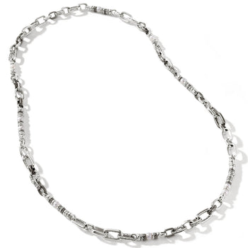 John Hardy Mens Freshwater Pearl Oval Link Silver and Rhodium Chain