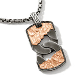 John Hardy Mens Classic Curb Link Dog Tag Necklace Pendant in Bronze and Silver