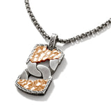 John Hardy Mens Classic Curb Link Dog Tag Necklace Pendant in Bronze and Silver - Front Side