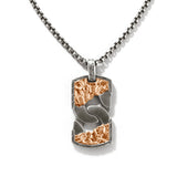 John Hardy Mens Classic Curb Link Dog Tag Necklace Pendant in Bronze and Silver - Front View