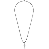 John Hardy Mens Pave Diamond Cross Necklace in Matte Black Rhodium and Brushed Silver