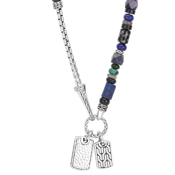 John Hardy Mens Double Dog Tag Silver and Multi-Bead Necklace