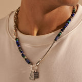 John Hardy Mens Double Dog Tag Silver and Bead Chain Necklace