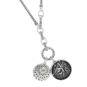 John Hardy Mens Medallions Necklace with Radial Design and Volcanic Texture Pendants