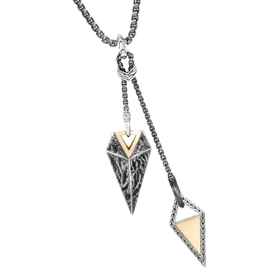 John Hardy Mens Tiga Arrowheads Pendant Necklace in Silver and 18K Gold