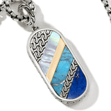 John Hardy Mens Blue Striped Inlay Classic Dog Tag Necklace in Sterling Silver - Close-up