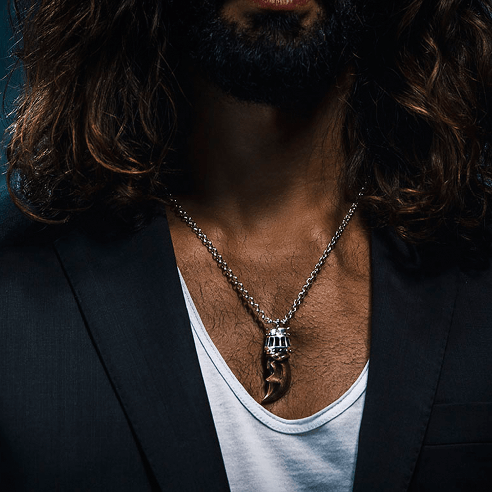 William Henry KINGS CLAW NECKLACE Mens Bronze Silver Polar Bear Claw