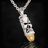 Ecks TIKI WARRIOR BULLET Sterling Silver Mens Necklace with 14k Gold
