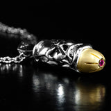 Ecks TIKI WARRIOR BULLET Sterling Silver Mens Necklace with 14k Gold - Bottom View