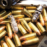 Ecks TIKI WARRIOR BULLET Sterling Silver Mens Necklace with 14k Gold with Bullet Casings