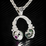Ecks DJ HEADPHONES PEARL EARPADS Large Sterling Silver Mens Necklace
