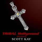 Scott Kay LARGE ENGRAVED SILVER CROSS Gold Center Mens Cross Pendant