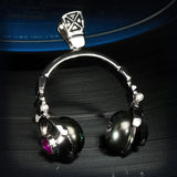 Ecks DJ HEADPHONES PEARL EARPADS Large Sterling Silver Mens Necklace - Side View
