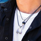 Model Wearing Ecks DJ HEADPHONES PEARL EARPADS Large Sterling Silver Mens Necklace