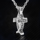 Ecks 2-in-1 JESUS FISH WARRIOR CROSS Sterling Silver Mens Necklace