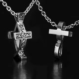 Ecks 2-in-1 JESUS FISH WARRIOR CROSS Sterling Silver Mens Necklace - With Infinity Cross