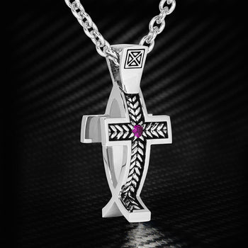 Ecks 2-in-1 JESUS FISH MILITARY STRIPES Cross Silver Mens Necklace