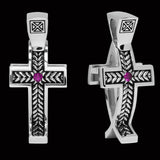 Ecks 2-in-1 JESUS FISH MILITARY STRIPES Cross Silver Mens Necklace - Front and Partial Side View