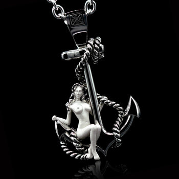 THE NYMPH Vintage Ship Anchor Tattoo Mens Pendant Necklace by Ecks