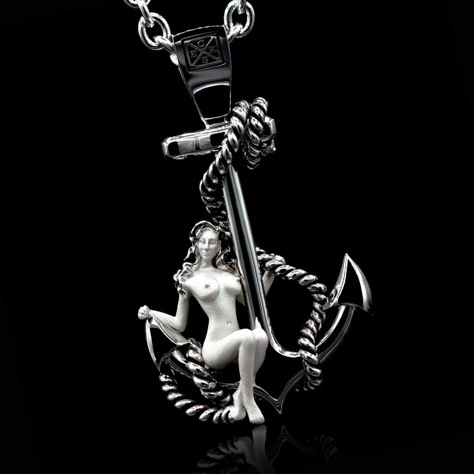 THE NYMPH Vintage Ship Anchor Tattoo Mens Pendant Necklace by Ecks