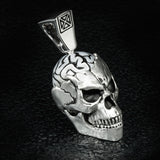 Ecks PEARL FOR BRAINS SKULL Sterling Silver Mens Necklace - Side View
