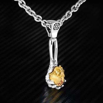 Ecks LOVE MUSCLE Human Heart 14k Gold Plated Silver Mens Necklace