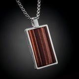 Men's Oxidized Sterling Silver Dog Tag Necklace in Brown Tiger's Eye