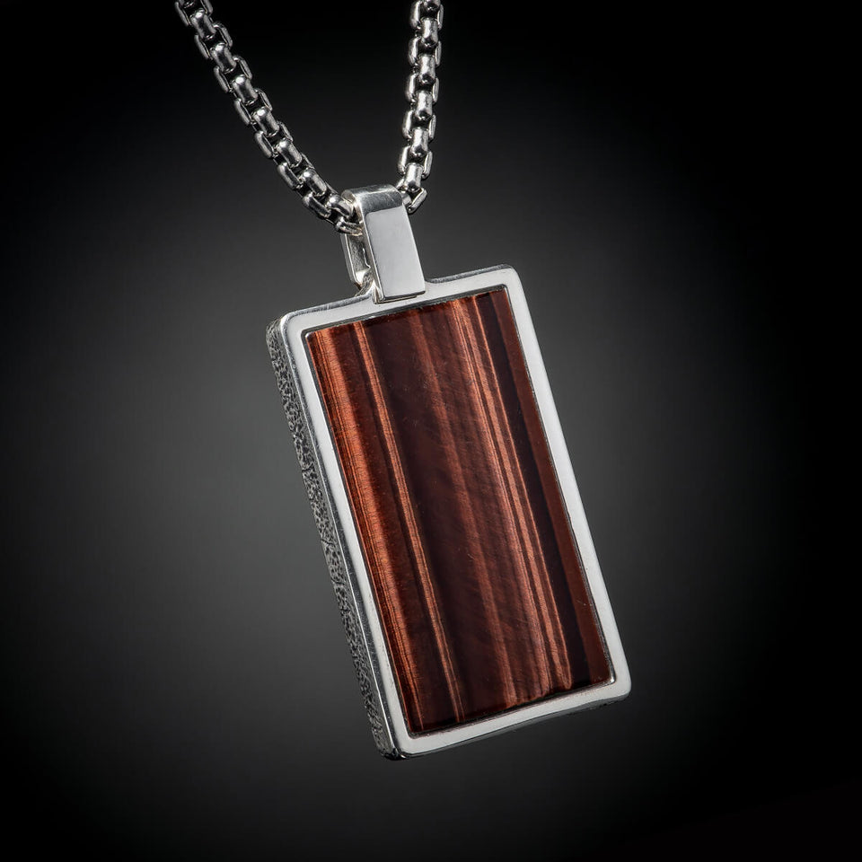 William Henry PINNACLE TIGERS EYE Dog Tag Pendant Chain for Men