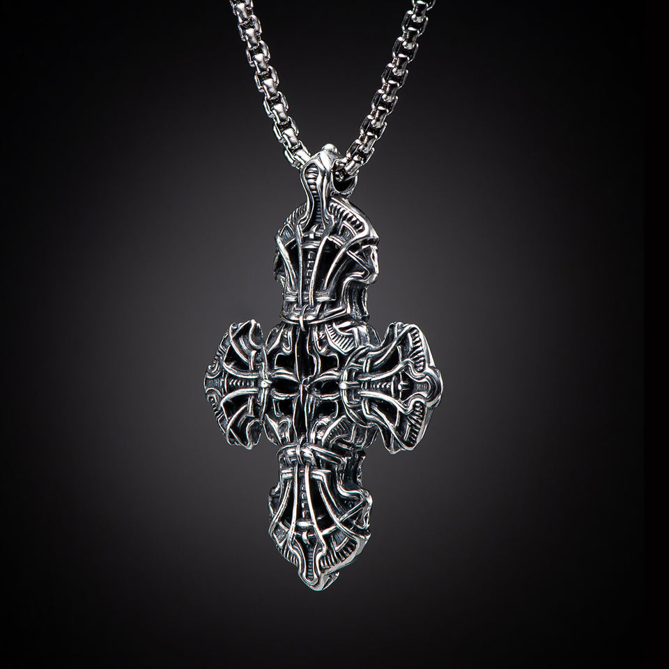 William Henry TRANQUILITY CROSS Silver Pendant Mens Necklace